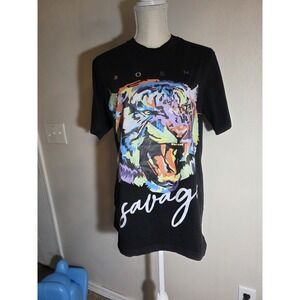 Black Jack Born Savage Tiger Graphic T Shirt Mens Large Streetwear Colorful